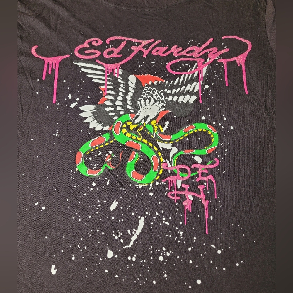 Don Ed Hardy Designs Eagle Snake T Shirt Size Large Tattoo Graffiti Black - Picture 2 of 7